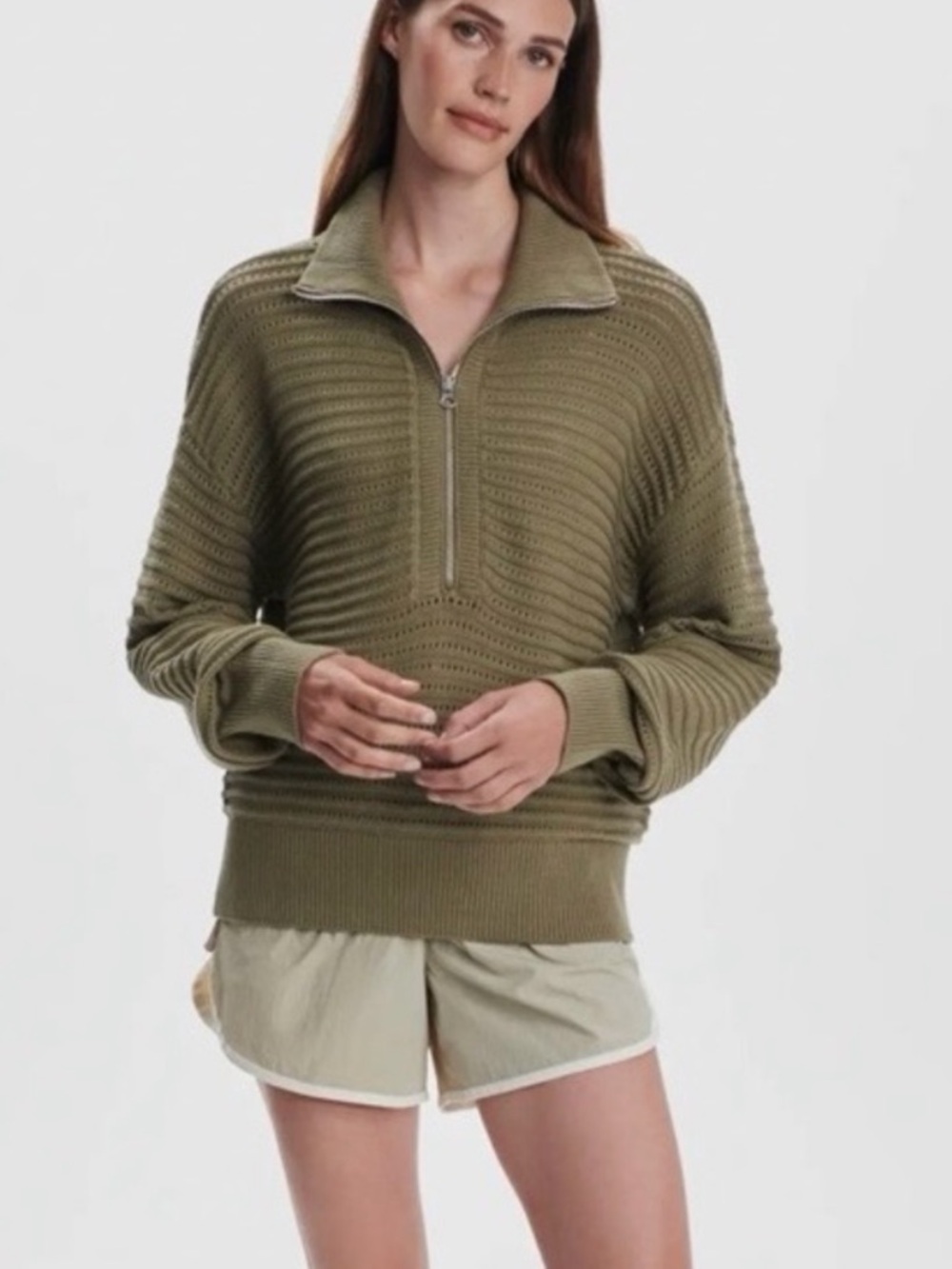 Varley Tara 100% Cotton Pointelle Half Zip Sweater